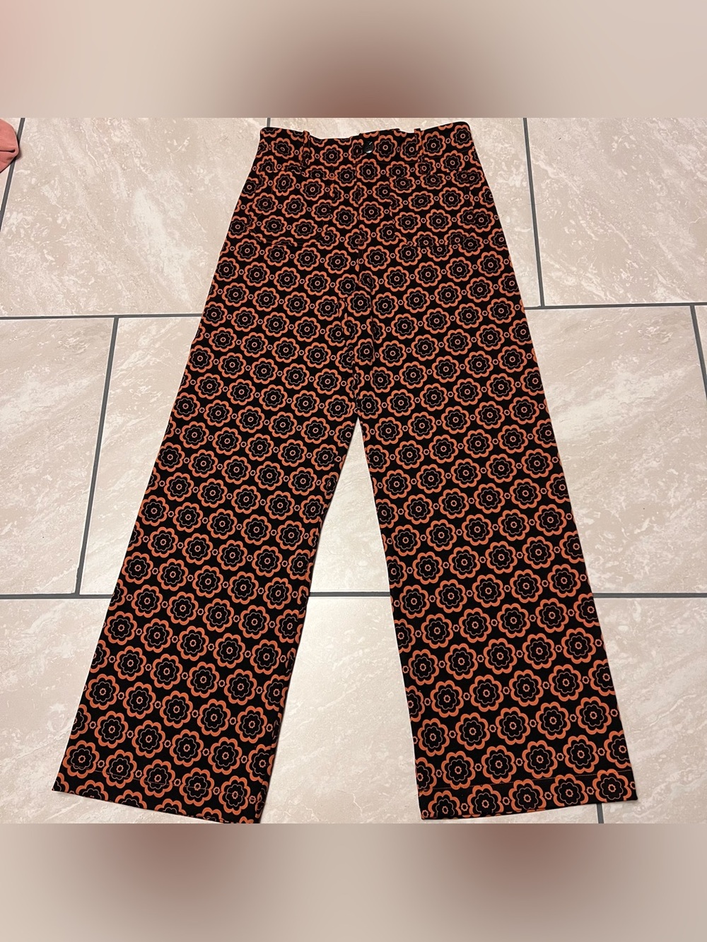 Truth by Republic black and orange floral print high waisted wide leg pants Sz 6